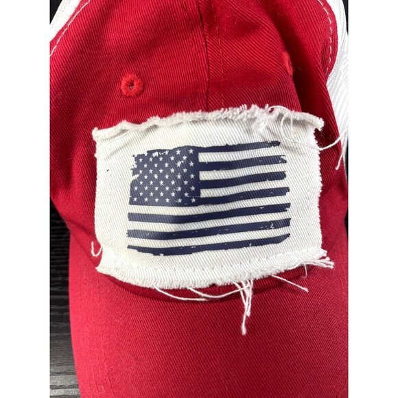 American Flag Distressed Mesh Trucker Hat Red White Snapback Cap - Picture 5 of 5